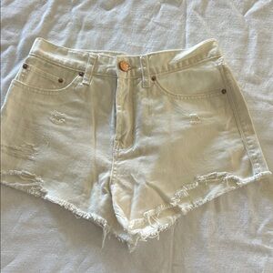 BDG Cream Distressed Jean Shorts